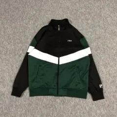 FILA ジャージ トラックジャケット ジッップアップ ブラック×グリーン L