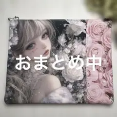 パネルポーチ　綺麗な薔薇と女の子　20c ピンク