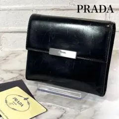 【良品】PRADA レザー 折り財布 1M0170 ブラック Gカード付