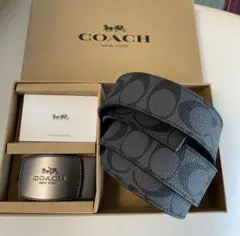 新品コーチCOACH シグネチャーフリーサイズリバーシブルベルトギフト箱付き