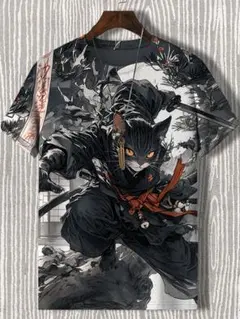 猫の忍者デザイン Tシャツ 2XLサイズ