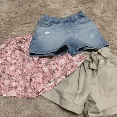 ショートパンツ3点セット（デニム・花柄・ベージュ）