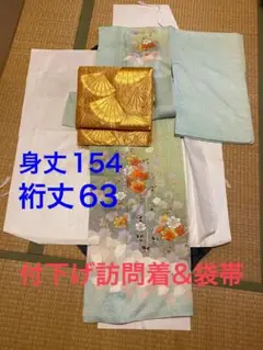 水色系 着物 付け下げ訪問着 袋帯セット
