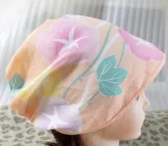 難有難隠し帽子 60㌢綿 パステル調 キャップ 室内帽子 コットン 着物リメイク