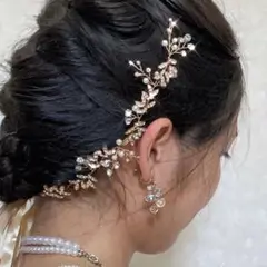 ゴールド小枝リーフパールヘッドドレス ブライダルヘアアクセサリーウェディング