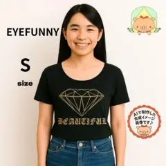 EYEFUNNY 半袖Tシャツ S 黒 ゴールドロゴ ダイヤプリント 綿100%