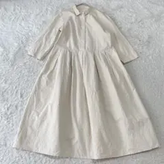 Gauze# ガーゼ# コットン　タック　シャツワンピース　アイボリー系　F