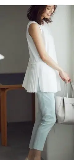 PLST リネンブレンド スティックパンツ セージ グリーン XS