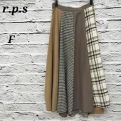 R4455/アールピーエス 【F】 ロングフレアスカート 異素材組合せ チェック