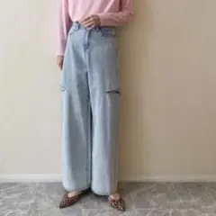 しまむら　ラメデニム　スリットデニム