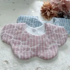 【ハンドメイド】 韓国生地 チェックチュール 花びらスタイ 1枚