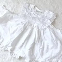 【極美品】ポミエ 高島屋 エプロンドレス フリル リボン 新生児〜90