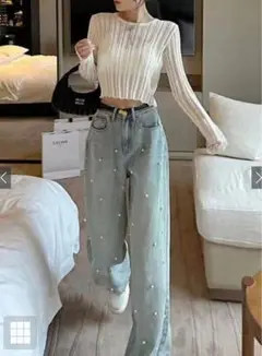 grl フリージア パールストレートデニムパンツ cu457