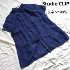 【Studio Clip】 リネン100％半袖チュニックワンピース 麻100％