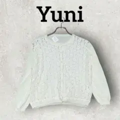 Yuni レースニットカーディガン 花柄レースカーディガン (F) オフホワイト
