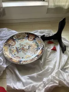 有田焼　秀峰作　白磁金彩色　鳳凰　特大皿　45㎝　飾り大皿　美術品　昭和レトロ