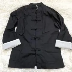 カンフーシャツ　長袖　コットン　黒　太極拳ウェア　XL