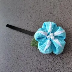 朝顔 ヘアピン 1点物 ハンドメイド 水色 普段使い