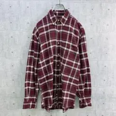 t0035 US 古着 長袖 シャツ バーガンディ 赤 チェック S オンブレ