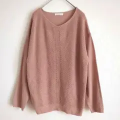 DRESKIP ドレスキップ ニット M ピンクベージュ 長袖 Vネック