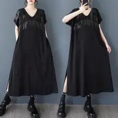 【新品】大きいサイズレディース ワンピース夏服新品 半袖　3Lスリット　ブラック