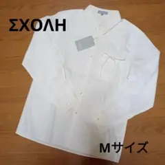 【未使用】ΣΧΟΛΗ 長袖ホワイトリボン付きシャツМサイズ