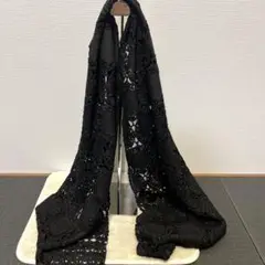 【美品】 レースストール ショール ブラック 花柄