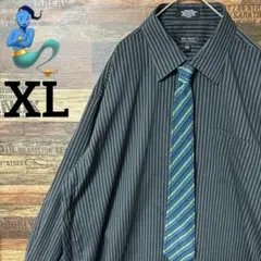 【個性派古着】ネクタイシャツ　一点物　ブラックストライプ スリランカ製　XL