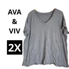 【AVA & VIV 】グレー Vネック Tシャツ 2X