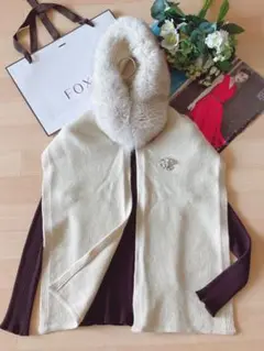 新品同様!FOXEY カシミアフードファー付きショール Rene フォクシー