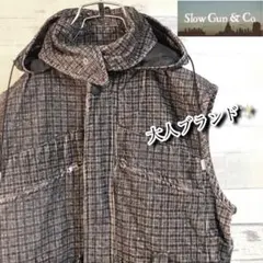 人気【SlowGun】カジュアルベスト日本製 キムタク フードポケット チェック