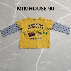 MIKIHOUSE はたらくのりもの 長袖Tシャツ イエロー 重ね着風 90
