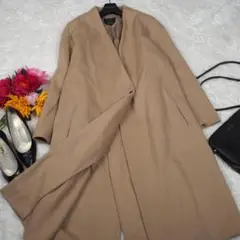 Y5146*最高級☆23区☆極上カシミヤ☆ノーカラー☆ロングコート☆ベージュ