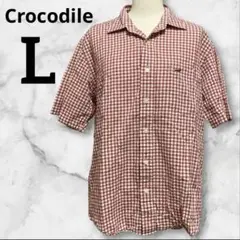Crocodile クロコダイル　チェック柄 半袖シャツ Lサイズ　赤　おしゃれ