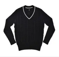 トレンタセッタンタ クルーネック 長袖 コットン ニットセーター 48 ブラック トレンタセッタンタ〉MENS/クルーネックプルオーバー＃7414