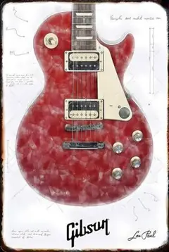 新品 ブリキ看板 ギター Gibson Les Paul レスポール 赤