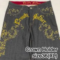 Crown Holder　クラウンホルダー　デニム　ワイド　ゴールド刺繍　Y2K