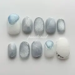 【現品】ブルーニュアンスネイルチップ　夏　マグネット　初夏　涼しげ　ぷっくり