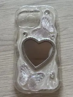 iPhone15 ケース 鏡付き 蝶