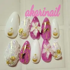 現品価格　ピンク×ホワイトのサマーネイル