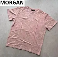 MORGAN ピンク L Tシャツ 葉柄 総柄 夏 アロハ　シンプル