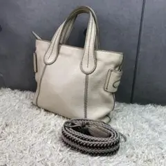 トッズ 2way レザー トートバッグ ショルダーバッグ ベージュ