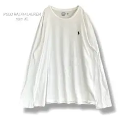 【ポロラルフローレン】ワンポイント刺繍長袖カットソー XL ホワイト 綿100%