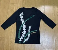 フラTシャツ Maunaloa Vネック　七分袖　ブラック