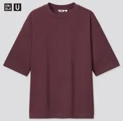 ユニクロU エアリズムコットンオーバーサイズTシャツ（5分袖）メンズM ワイン