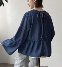 限定セール！現品限り！デニム ティアード シャツ 長袖　フリル　韓国　L