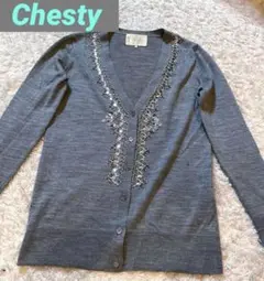 Chesty ビジュー カーディガン グレー
