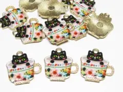 カップに入った猫　チャーム　パーツ　クロネコ　１２個