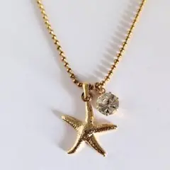 ペンダント ネックレス ボールチェーン ゴールド ストーン ヒトデ 海星 夏