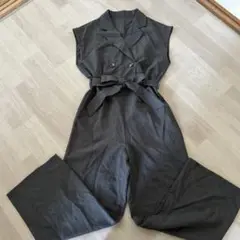 ダークグレー ダブルボタン オールインワン